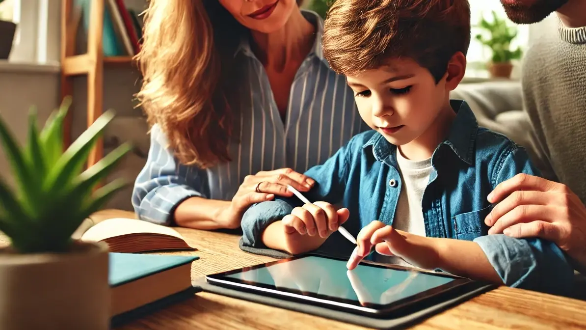 Bambino con DSA che utilizza una tecnologia educativa per studiare.
