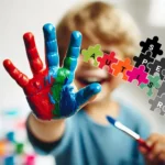 Creatività e Gioia: Bambino con Mano Dipinta in Colori Vivaci